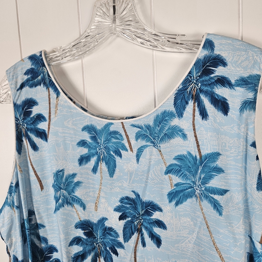 Halekulani Hawaiian Dress Midi Sleeveless Tropical Blue Rayon Vacation Beach 2xl - Picture 4 of 8